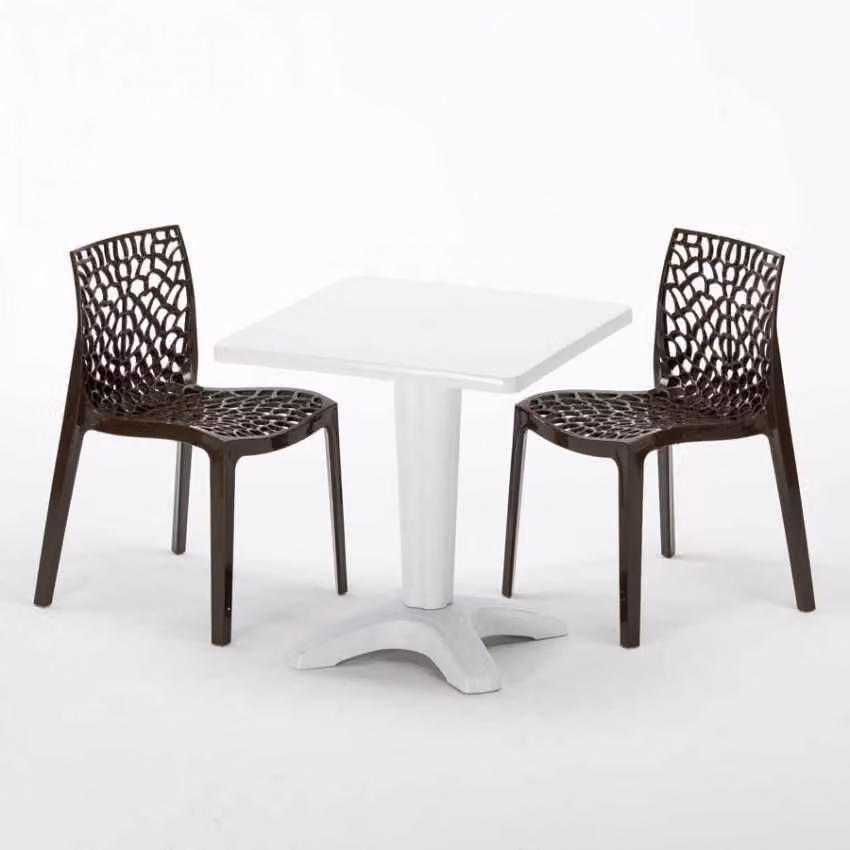 Tavolo quadrato bianco e 2 sedie in polipropilene colorato per interni Grand Soleil Gruvyer Patio - Brown