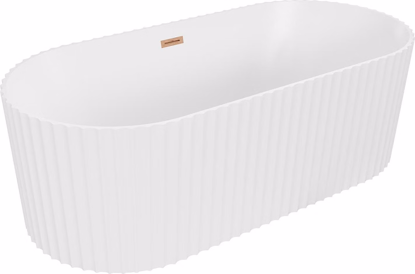 Mexen Paola vasca da bagno indipendente scanalata 170 x 80 cm, bianca opaca, troppopieno rame spazzolato - 52721708001-65