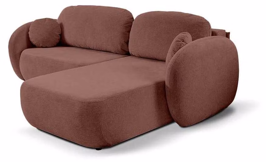 Divano angolare con funzione letto, modello Olemo, lato destro, colore rubino e seppia