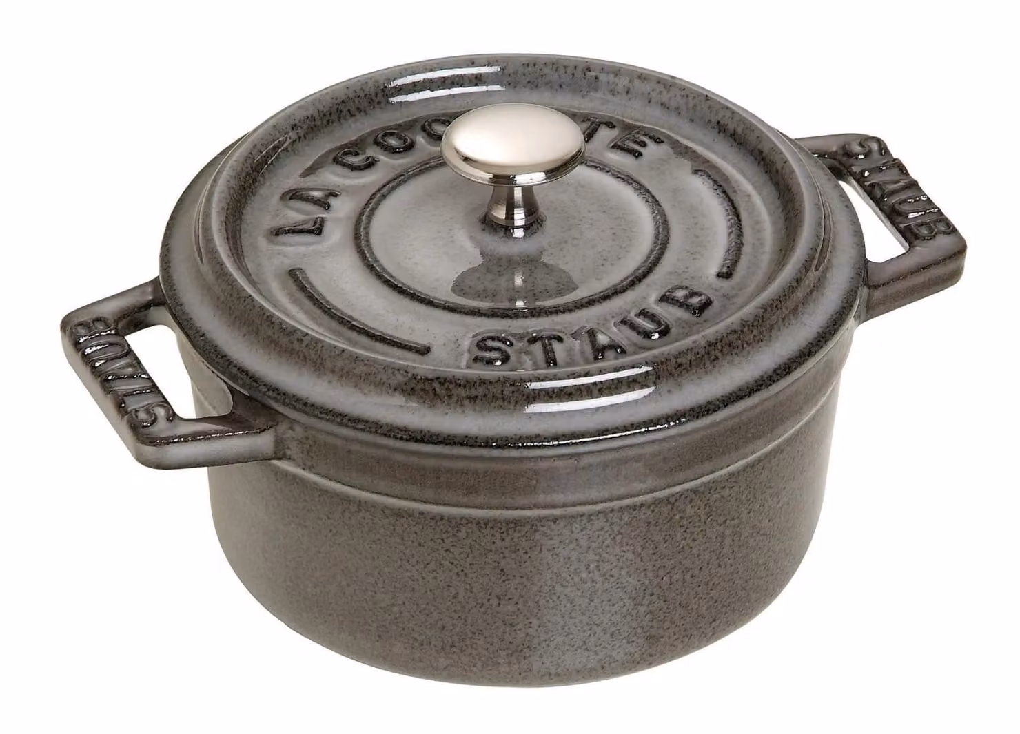 Casseruola tonda in ghisa per induzione colore grigio con maniglie e coperchio, diam. 12cm