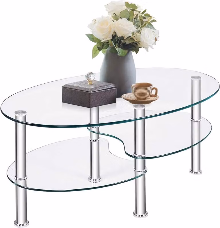 COSTWAY Tavolino in vetro a 3 livelli, tavolino da caffè, tavolino in vetro, tavolino da salotto, tavolino da divano, tavolino da tè per casa e ufficio, tavolino da caffè, trasparente
