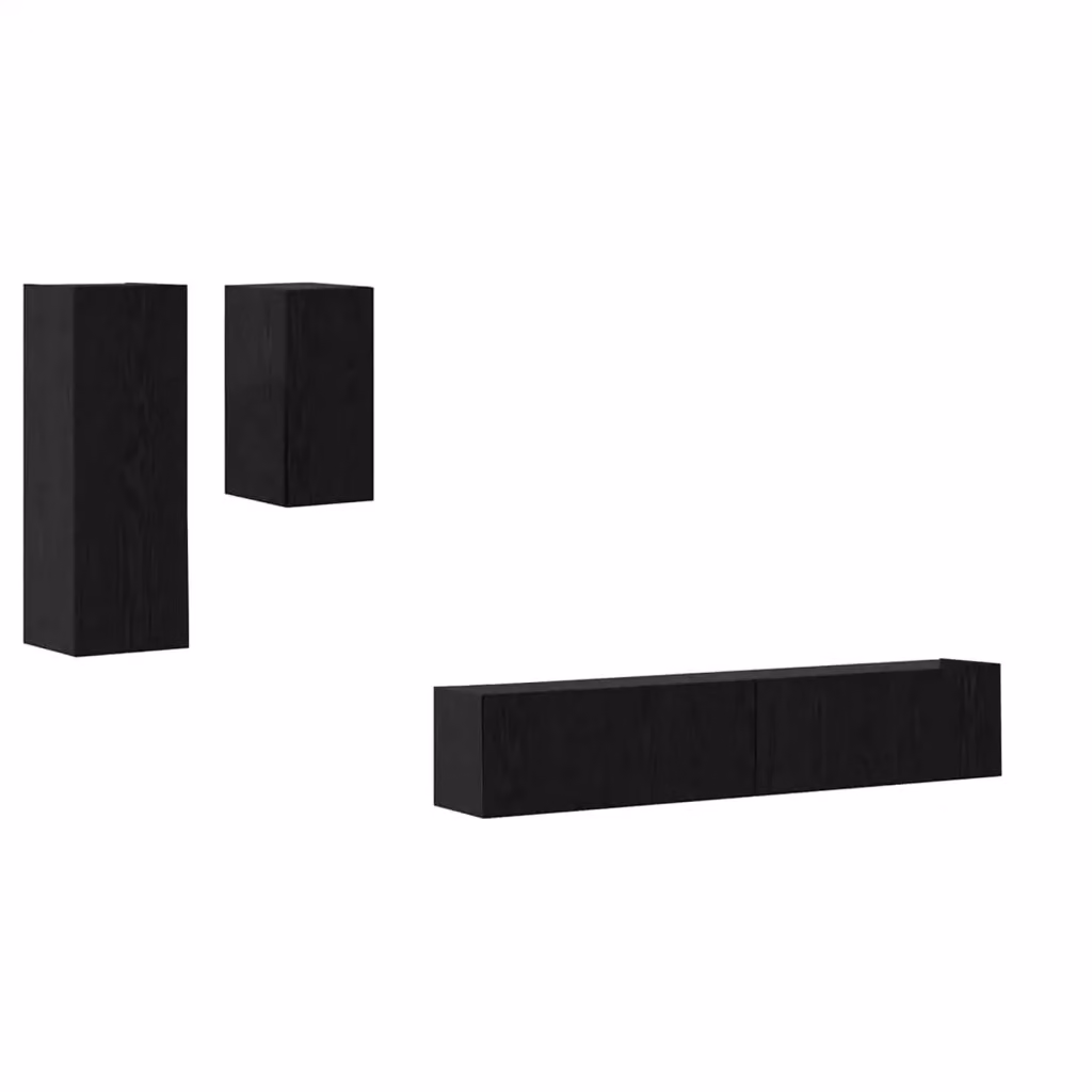 Mobile TV da parete vidaXL in legno MDF nero e rovere, set da 3 pezzi moderno per soggiorno – 2
