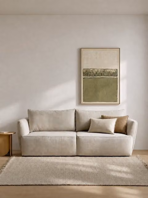 Divano letto Marais Kenay Home a 3 posti beige con vano contenitore e rivestimento in tessuto