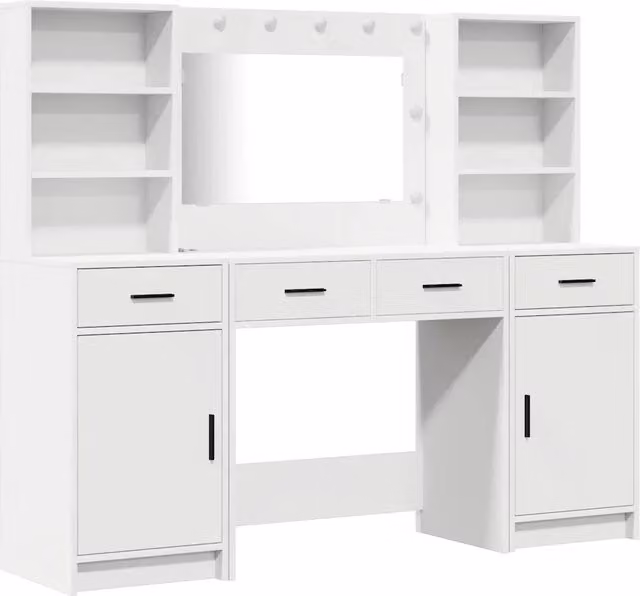 Set da Toeletta | Tavolo da Trucco con LED 3 pz Bianco Legno multistrato