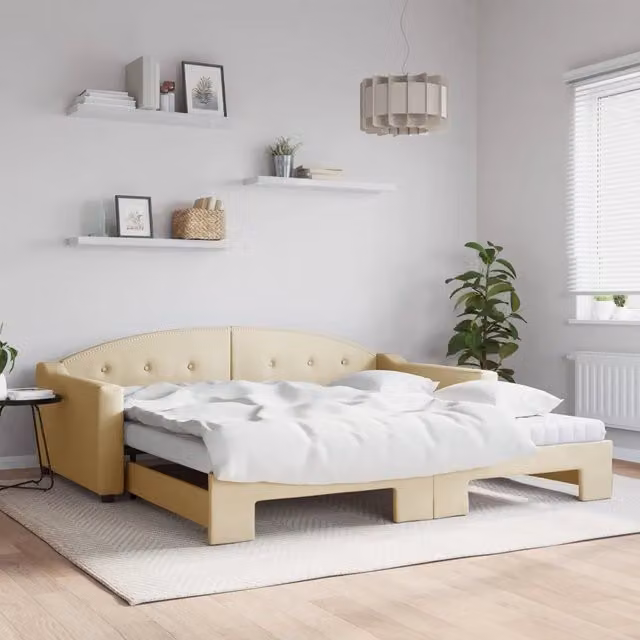 Divano Letto Estraibile vidaXL in Tessuto Beige con Cassetto per Camera da Letto e Soggiorno L/P: 100 x 200 cm