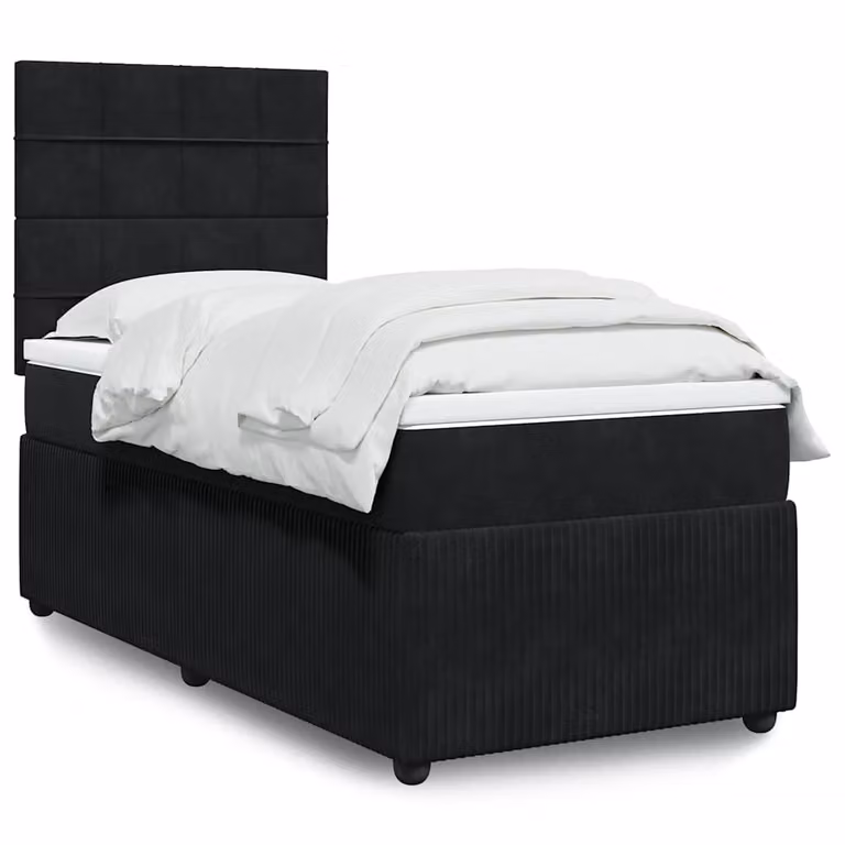 vidaXL Giroletto a Molle con Materasso in Velluto Nero L/P/H: 100 x 200 cm