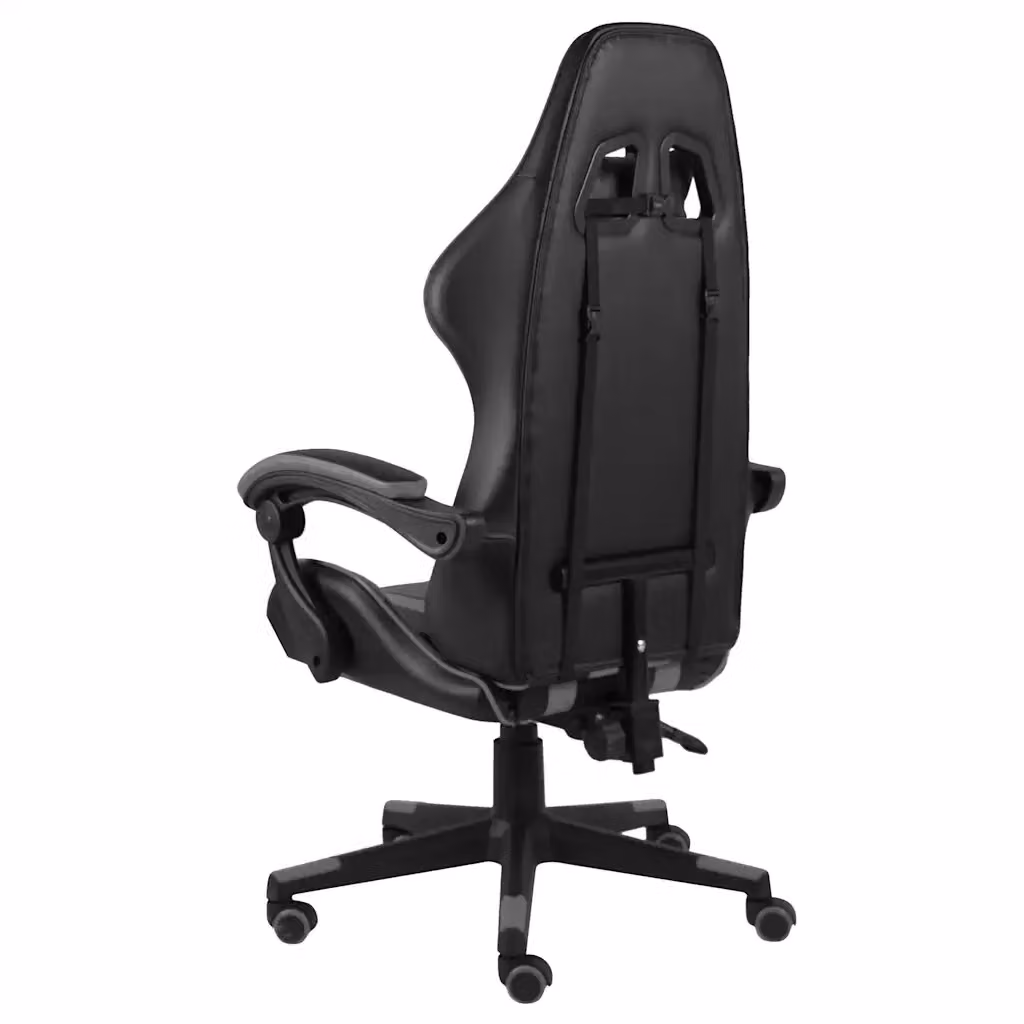 Sedia da Gaming vidaXL Nero e Grigio in Similpelle con Poggiatesta e Ruote, Girevole a 360 Gradi – 2