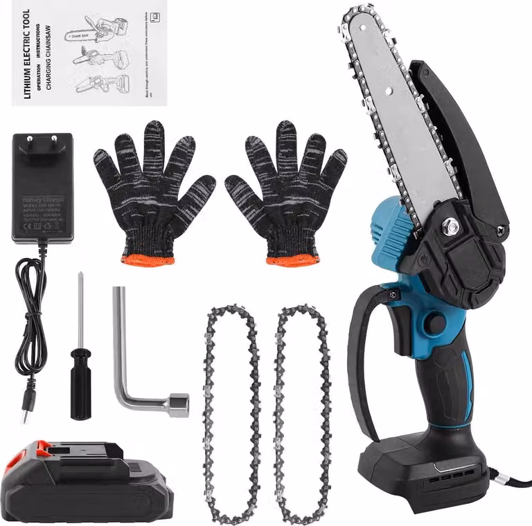 Mini motosega, design leggero, efficiente potenza di taglio, 1 batteria