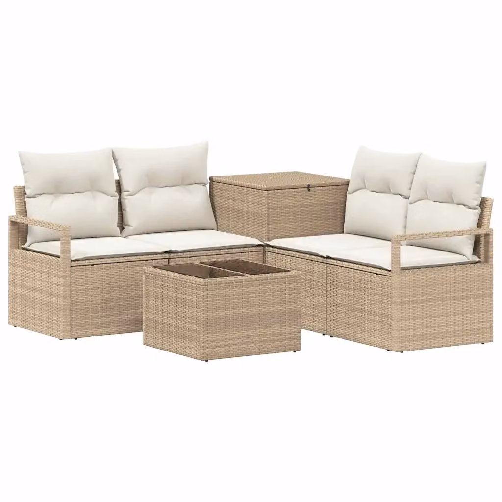Set di divani da giardino vidaXL in polyrattan beige e bianco con tavolo da caffè e cuscini inclusi – 2