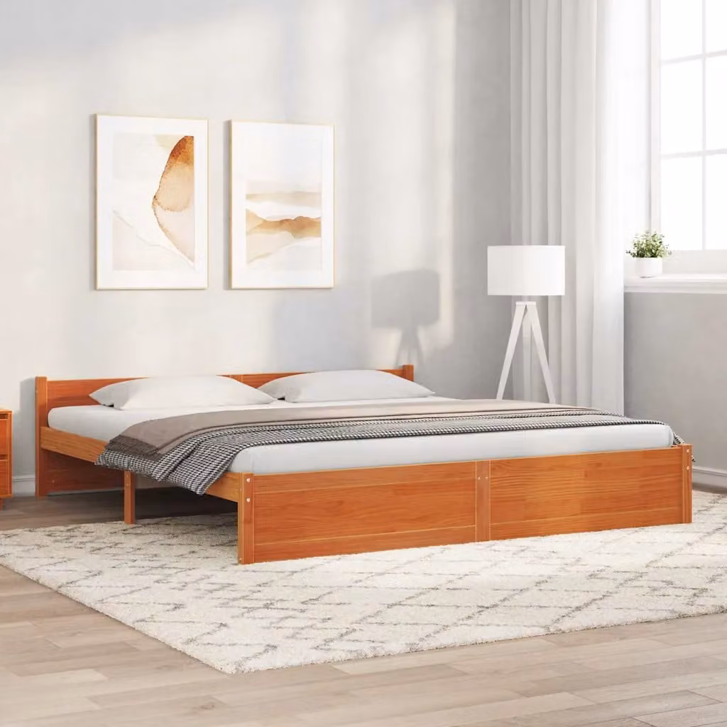 Struttura del letto moderna vidaXL in legno di pino marrone cerato L/P/H: 185,5 x 205,5 x 51 cm – 1