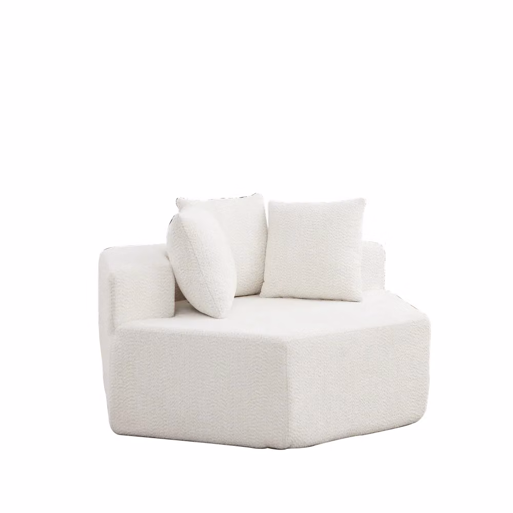 Poltrona singola esagonale Minimal con rivestimento in chenille beige e bianco design moderno modulare – 2
