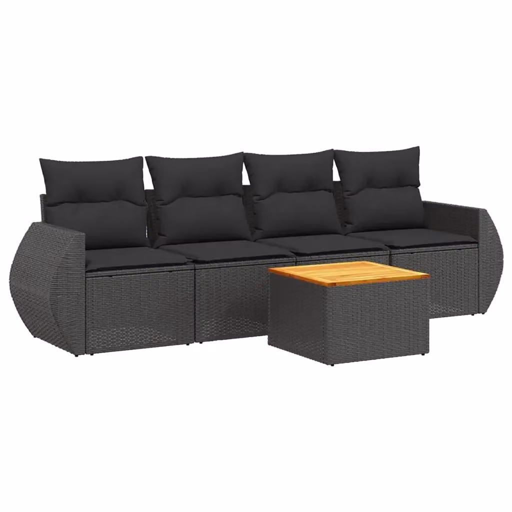 Set di divani da giardino vidaXL in 5 pezzi con cuscini in polyrattan nero e tavolo da caffè per esterno – 2