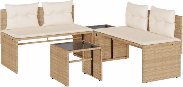 Set Divano da Giardino 4 pz | Set Salotto da Giardino con Cuscini Beige in Polyrattan