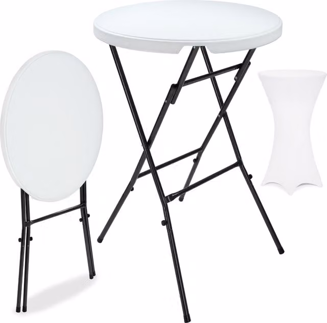 Tavolo da bar rotondo Casaria in acciaio verniciato bianco con copri tavolo incluso Ø72 cm – 1