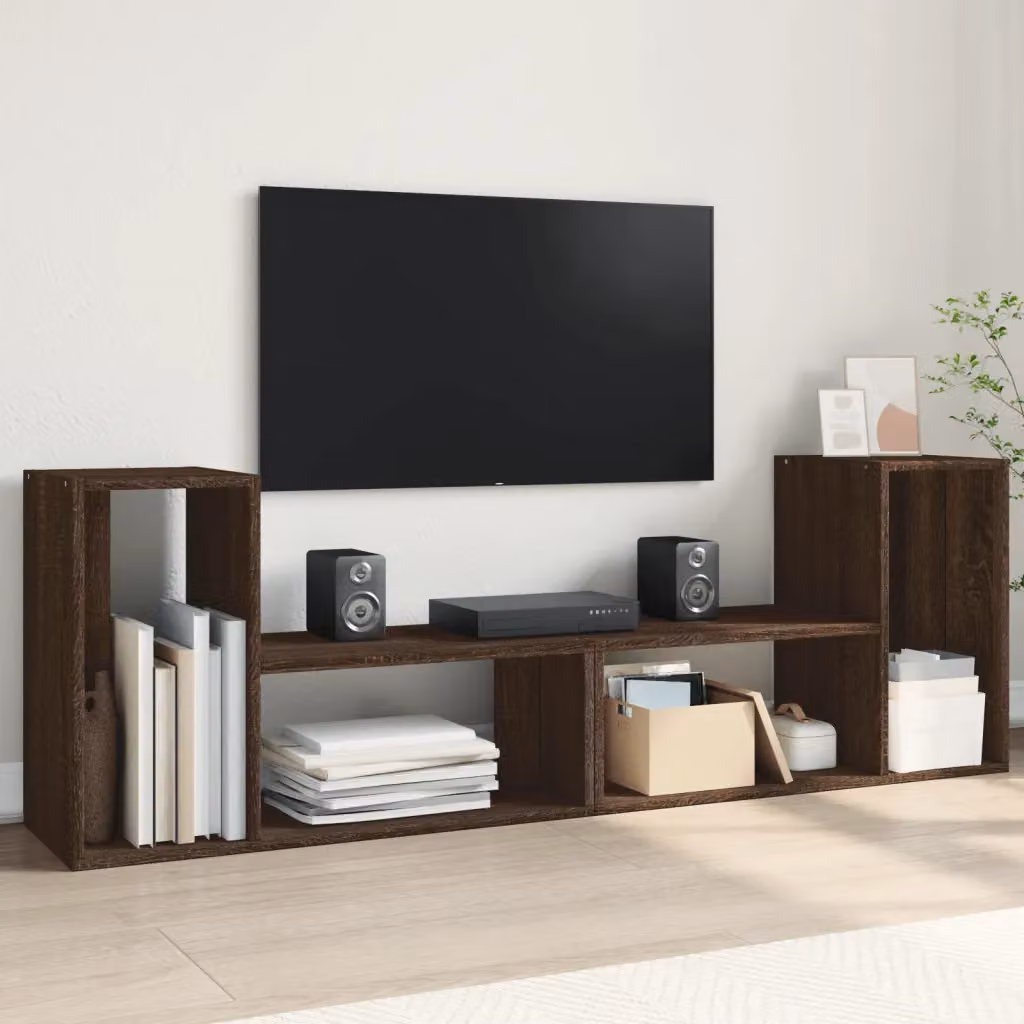 Mobile TV vidaXL in legno MDF color rovere marrone con scomparti multimediali e ruote L 75,0 cm, P 30,0 cm, H 50,0 cm