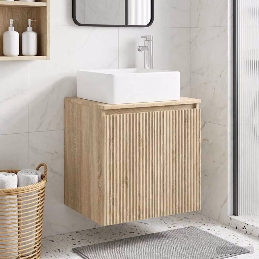 Mobile Lavabo da Parete vidaXL in Rovere Sonoma, Moderno, L: 53 cm, P: 35 cm, H: 63 cm