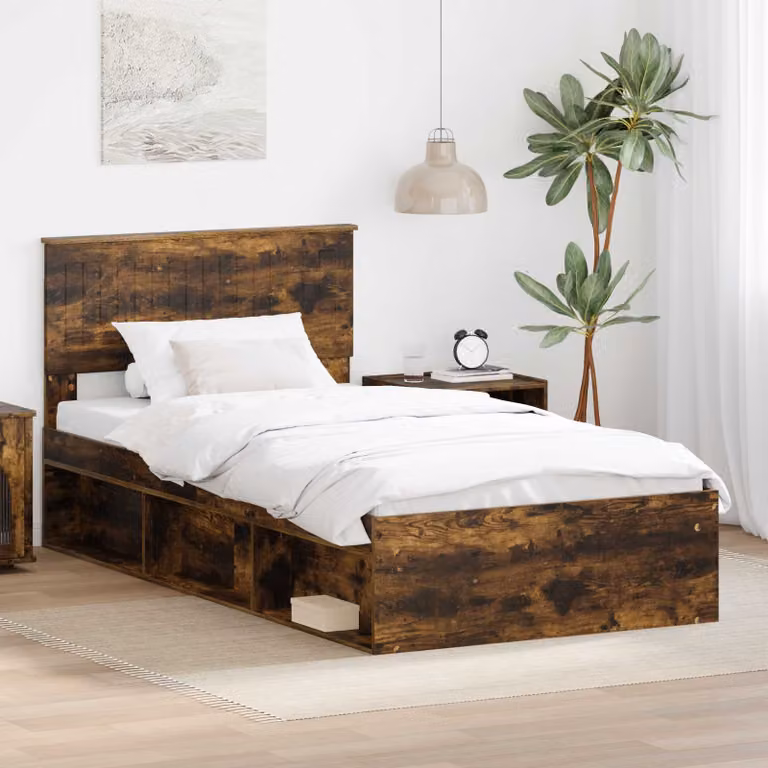 Struttura del letto vidaXL in pino massello color rovere fumé con doghe in legno L: 200 cm, P: 100 cm