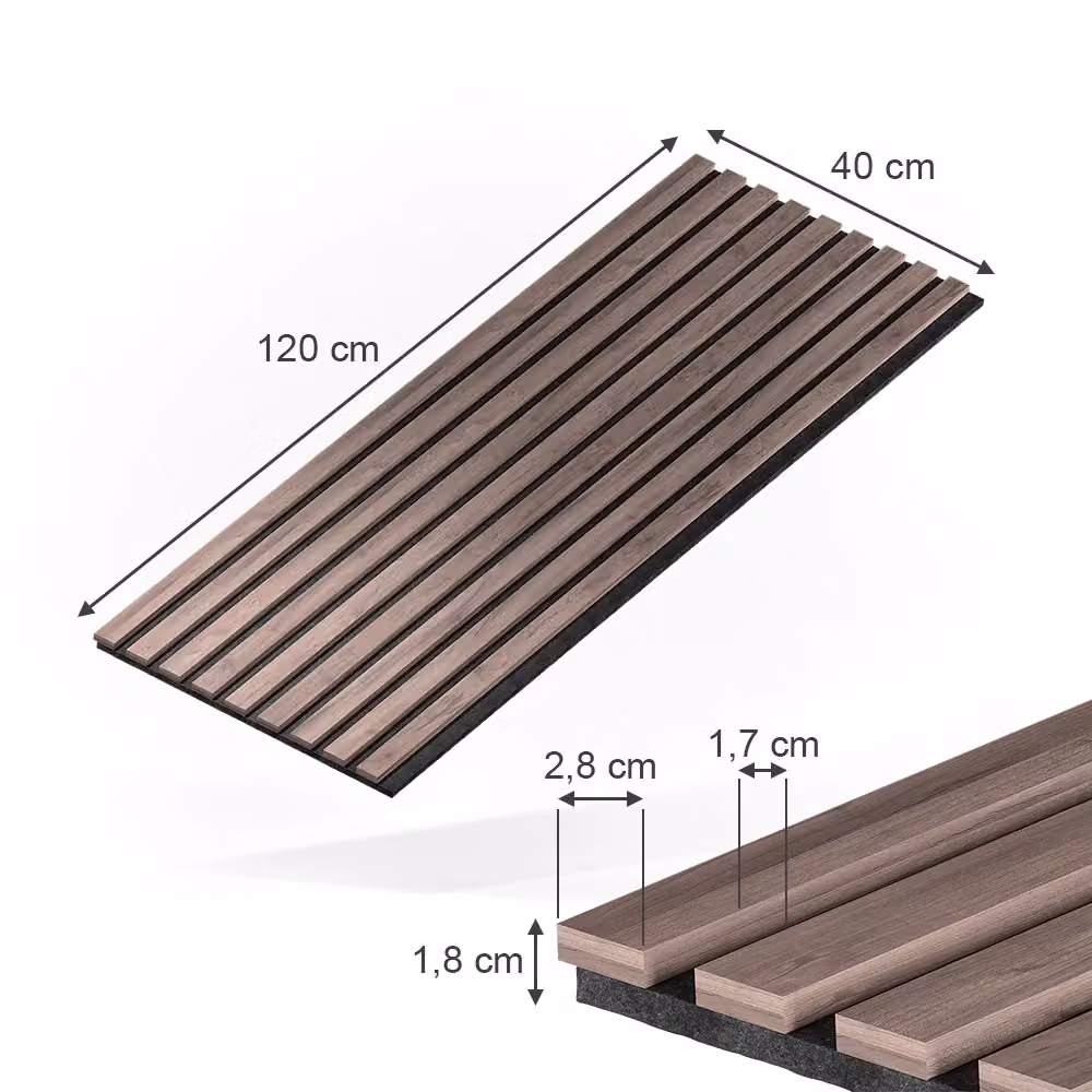 Pannello acustico Vicco Sonoa effetto legno noce/marrone, set da 8 pezzi, L: 120 cm, H: 40 cm, P: 18 cm – 2