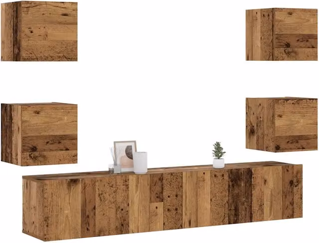 Mobili TV a Parete 6 pz-Set di 6 Credenza per TV sospesa Legno Vecchio Legno Multistrato
