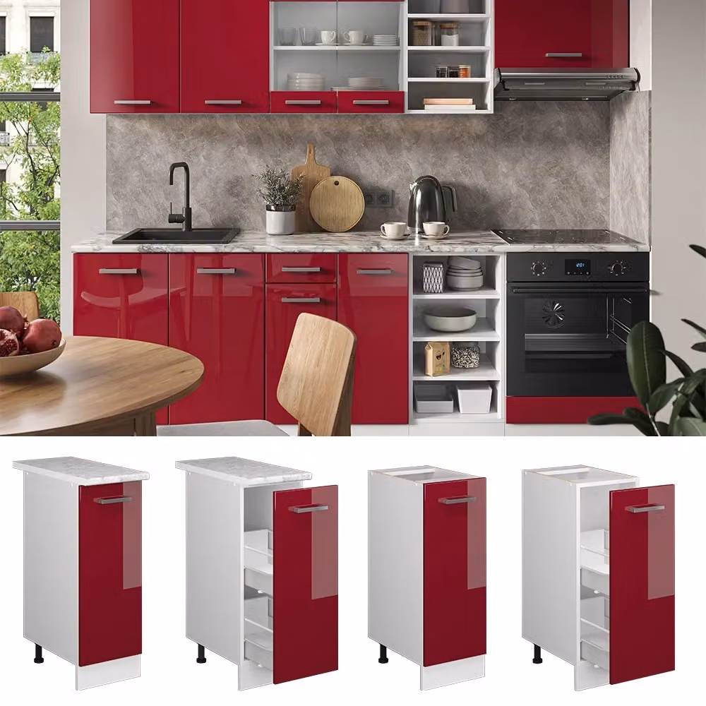 Armadio dispensa da cucina Vicco R-Line moderno con ante a battente, Rosso lucido e Bianco, L: 30 cm, H: 181.6 cm, P: 46 cm – 2