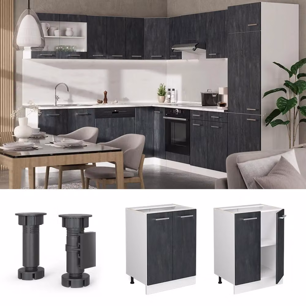 Mobiletto base cucina Vicco R-Line con ante a battente, colore nero, bianco e grigio, L: 60 cm, H: 81,6 cm, P: 27,9 cm – 2