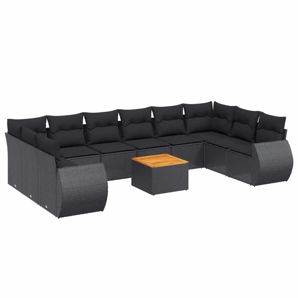 vidaXL Set Divani da Giardino 11 pz a Forma a L con Cuscini in Polyrattan e Acciaio Nero – 2