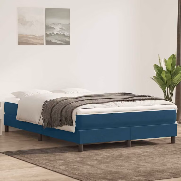 Letto a molle vidaXL in velluto blu scuro con doghe a arco senza materasso L: 143 cm, P: 223 cm