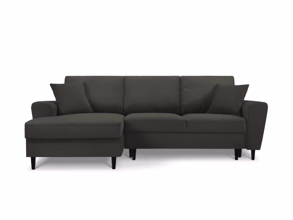 Divano convertibile angolare sinistro Kyoto Cosmopolitan Design a 4 posti in velluto a coste nero con contenitore – 2