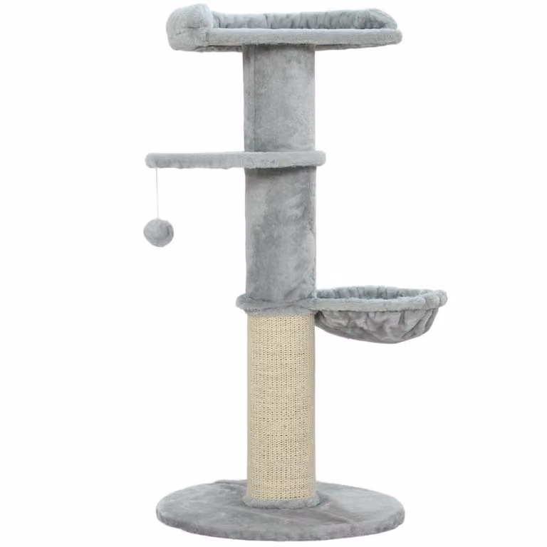 Albero per gatti Moonbite, altezza 103,5 cm, con amaca, pali in sisal di diametro 13,6 cm, cuccia, piattaforma, cinghia di sicurezza antincidente, realizzato in poliestere, colore grigio chiaro