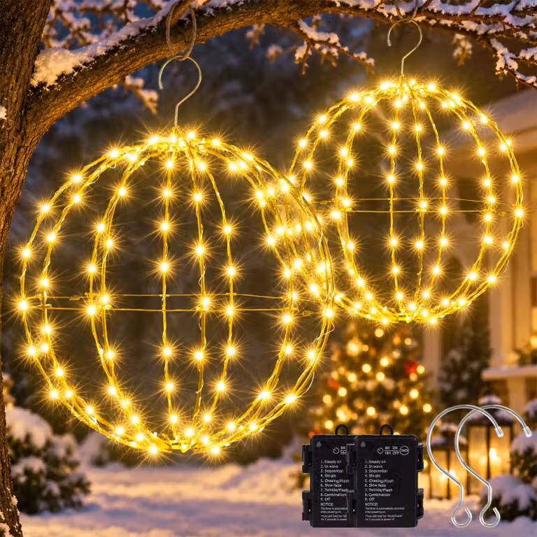 Set di 2 palline natalizie, diametro 30 cm, 200 LED, 8 modalità, alimentate a batteria