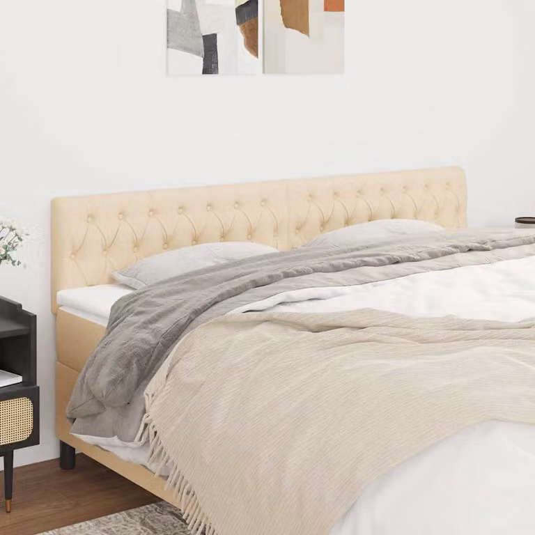Testiera per letto vidaXL in tessuto beige con struttura in legno L: 180 cm, P: 7 cm, H: 78/88 cm