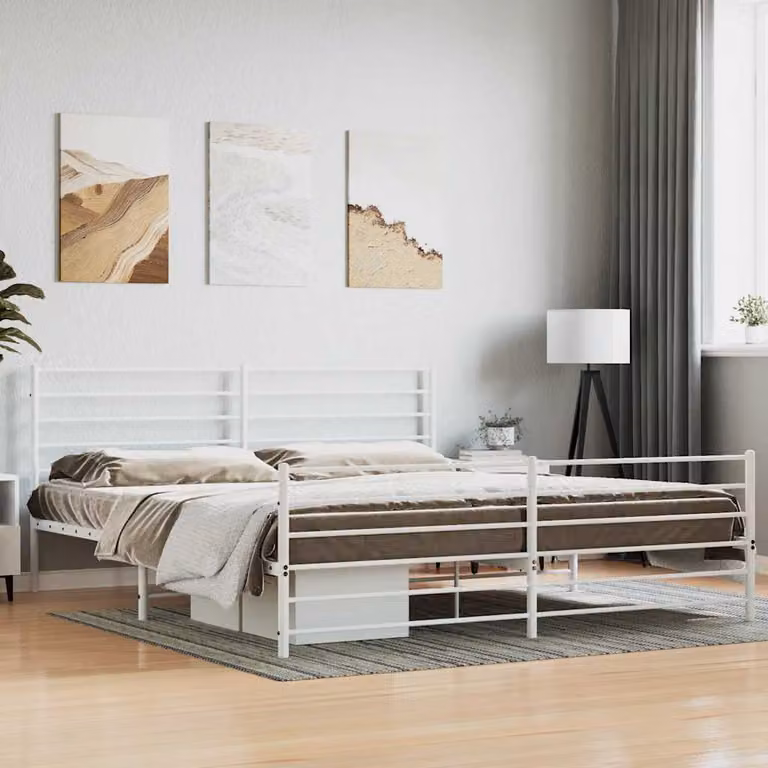 vidaXL Giroletto con Testiera e Pediera in Metallo Bianco L/P/H: 180 x 200 x 90 cm