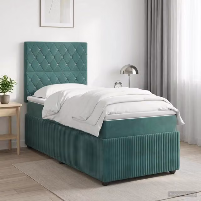 Letto box spring con materasso ibrido vidaXL in velluto verde scuro L/P/H: 200 x 90 x 140,5 cm – 1