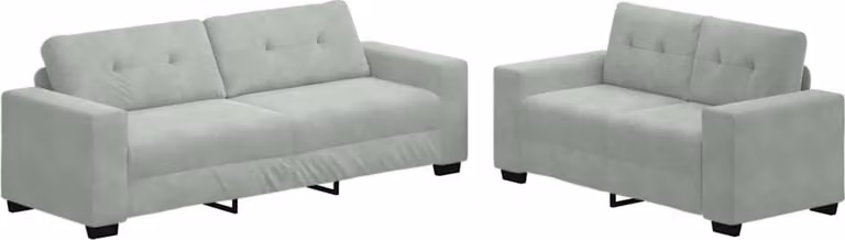 set divano 2 pezzi con cuscini, velluto grigio chiaro