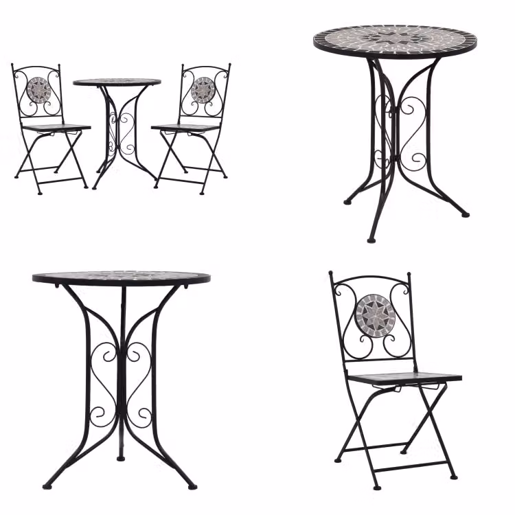 vidaXL 3 pezzi. Set da bistrot in Vetroceramica grigio - Set da bistrot in mosaico - Set da bistrot in mosaico - Set da bistrot - Set da bistrot
