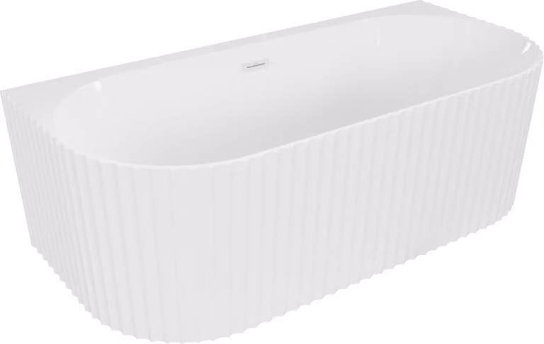 Mexen Sella vasca da bagno freestanding a parete scanalata 150 x 75 cm, bianco lucido, troppopieno bianco - 52711507500-20