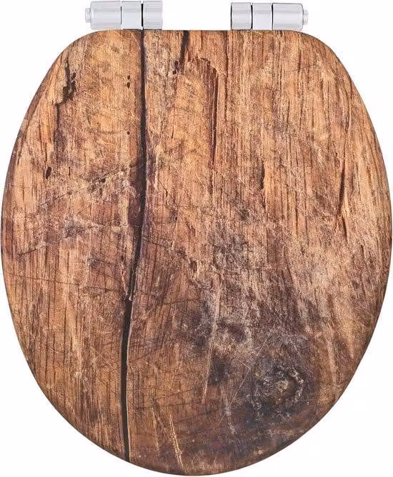 Sedile per WC rustico in MDF ® - Meccanismo di chiusura morbida Easy-Close - Fissaggio igienico Fix-Clip - 355 x 425 cm - rivestito in lamina - aspetto legno resistente all'umidità.
