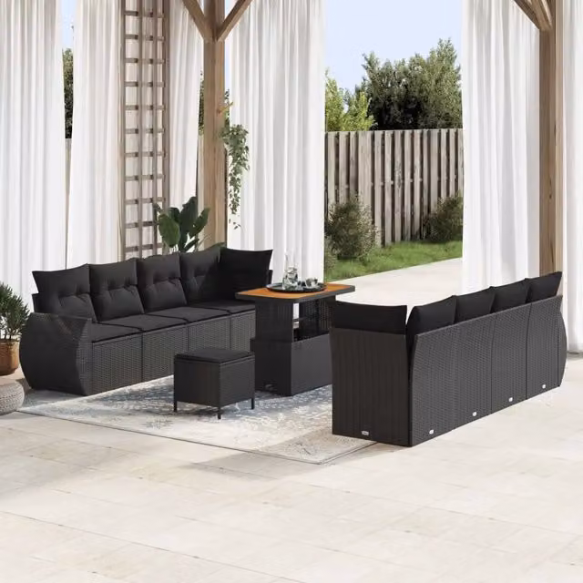 Set Divano da Giardino 11 pz Nero polyrattan 3361849