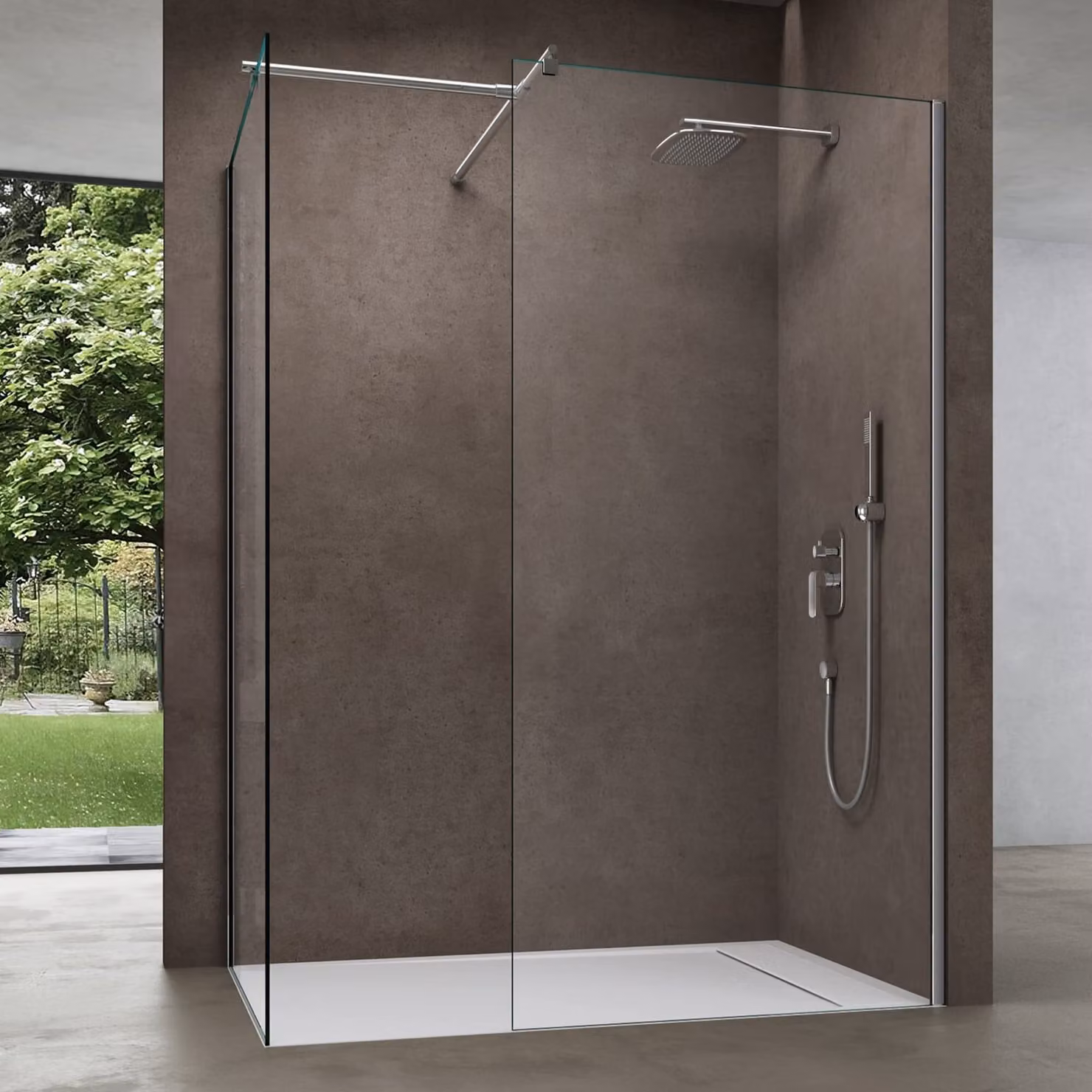 doporro Box Doccia Walk-In Due Lati Fissi 120x80cm, Parete Doccia Anticalcare in Cristallo Trasparente da 8mm con Braccio Sostegno Telescopico in Acciaio Bremen01K-T