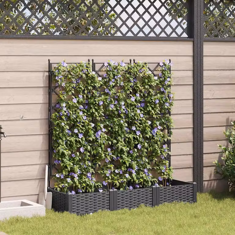 Set di 3 vasi da giardino con trellis vidaXL in plastica, colore nero, L 120 cm x P 40 cm x H 125,5 cm