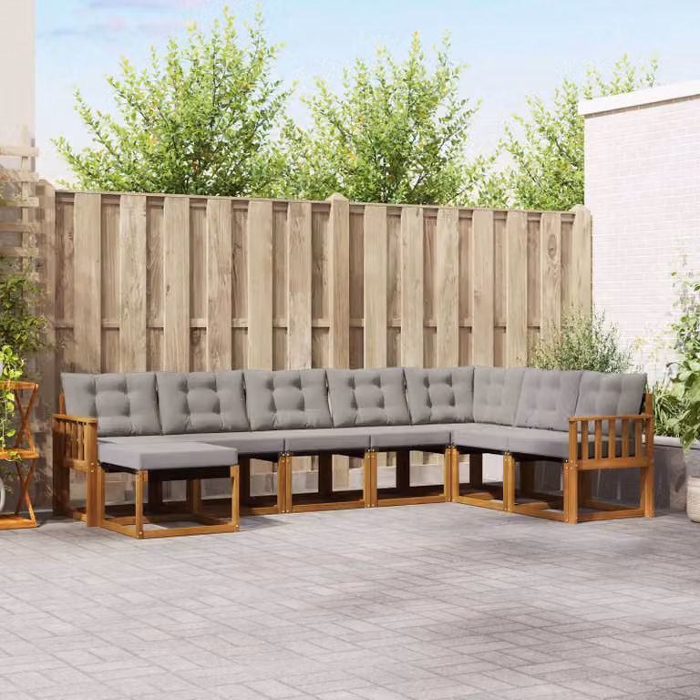 Set di divani da esterno vidaXL 8 pz in legno di acacia e textilene, Grigio e Marrone