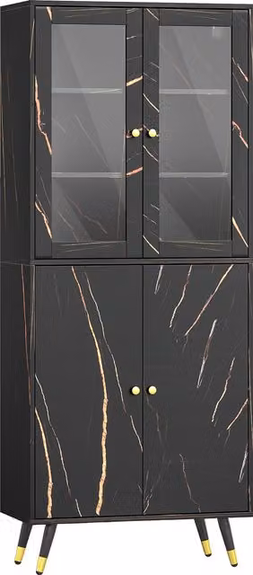 Libreria HOMCOM con 6 ripiani, mobile contenitore con anta vetrata e armadietto, nero, L: 70 cm, P: 35 cm, H: 170 cm