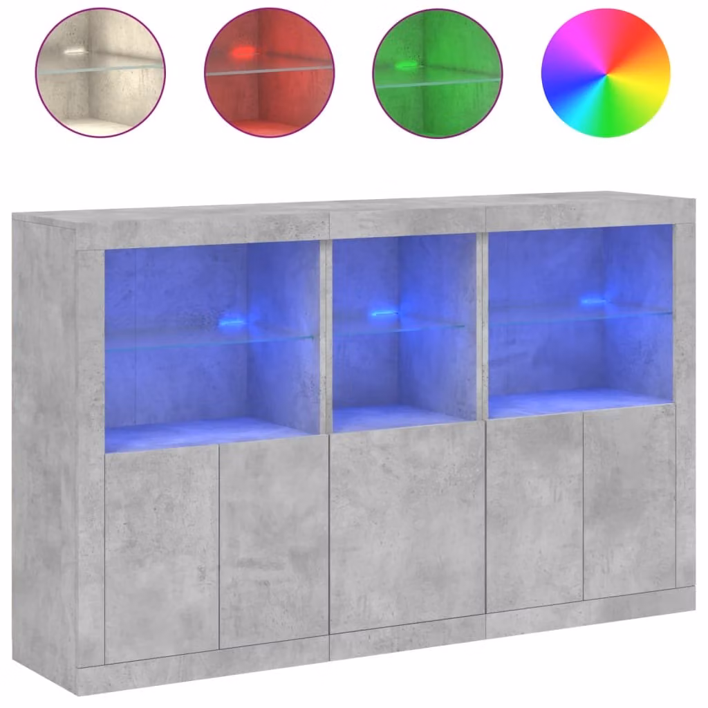 Credenza con Luci LED Grigio Cemento 162x37x100 cm