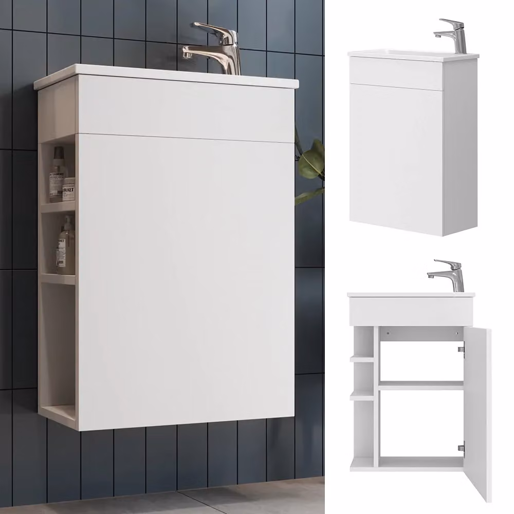 Set mobili bagno Amadeo Vicco bianco 2 pezzi con base in legno e lavabo in ceramica sospesa – 2