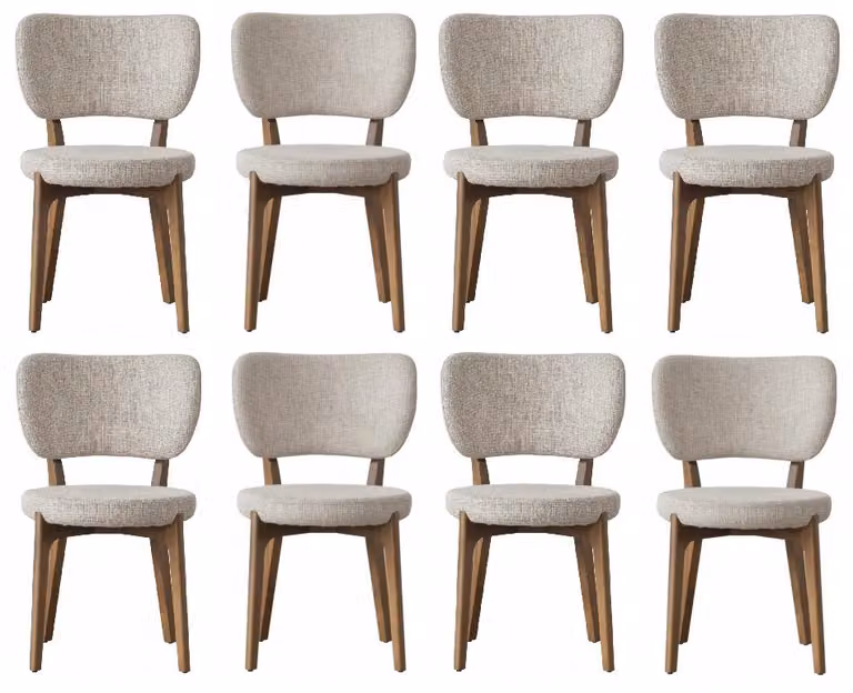 Set di sedie da pranzo in stile moderno, beige, con struttura in legno e imbottitura morbida