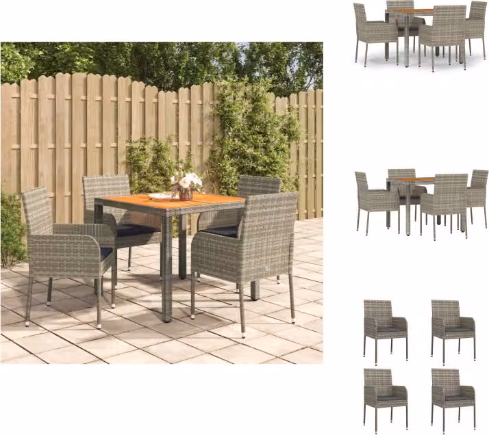 vidaXL Set da pranzo da giardino 5 pezzi con cuscini in poly rattan grigio - Set di mobili da giardino