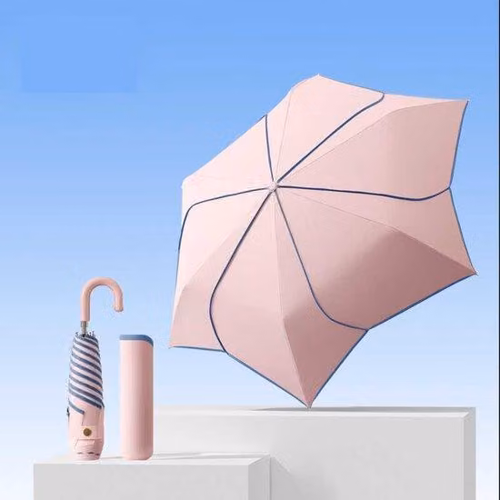 Ombrello da viaggio leggero e pieghevole a forma di petalo con impugnatura a gancio. Protezione UV (UPF 50+), resistente alle intemperie, pieghevole, ideale per donne e bambini - Rosa.