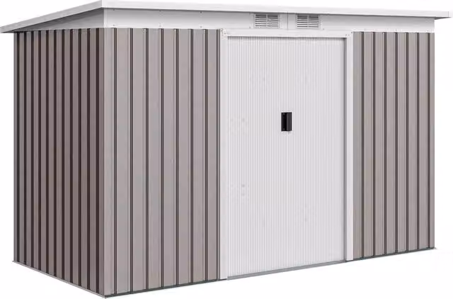 Casetta da Giardino 280x130x172 cm ¨C Xylo ¨C Grigio Chiaro con Porte Scorrevoli e Ventilazione