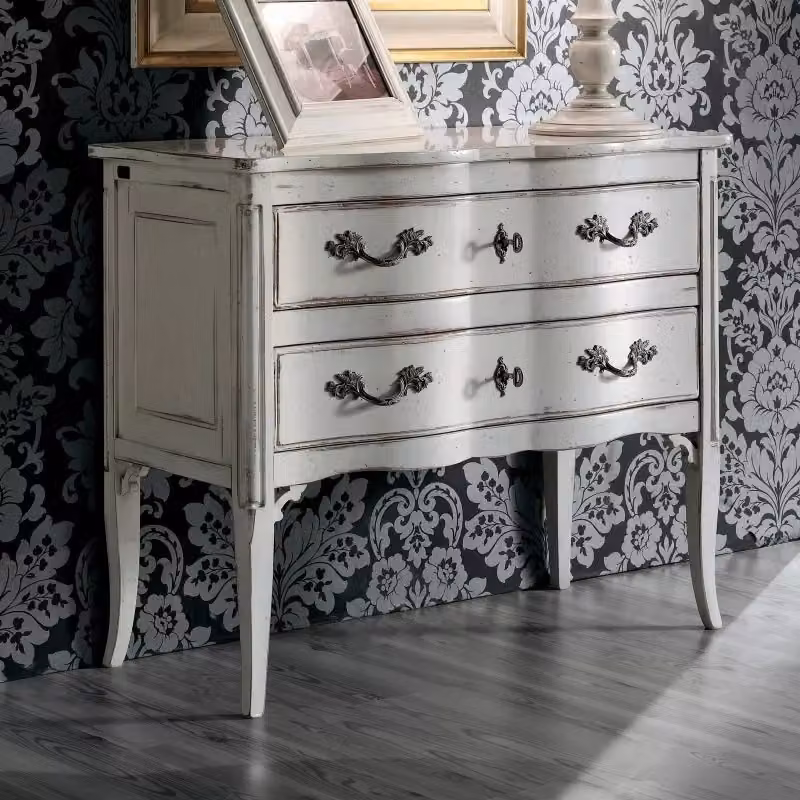 Cassettiera con 2 cassetti in legno stile shabby chic bianco Mobili 2G L: 92 cm, P: 44 cm, H: 79 cm – 2