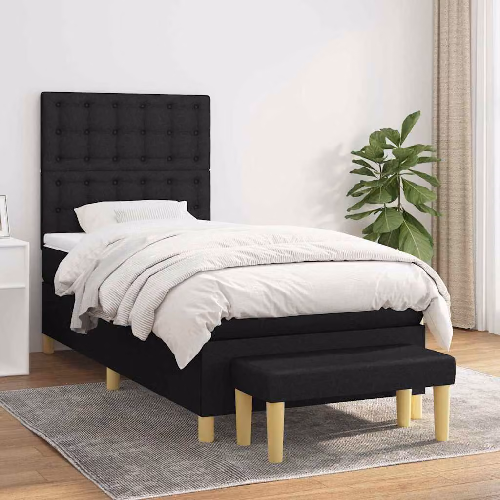 vidaXL Giroletto a Molle Ibrido con Materasso in Tessuto Nero e Bianco L/P/H: 200 x 100 x 128 cm – 1